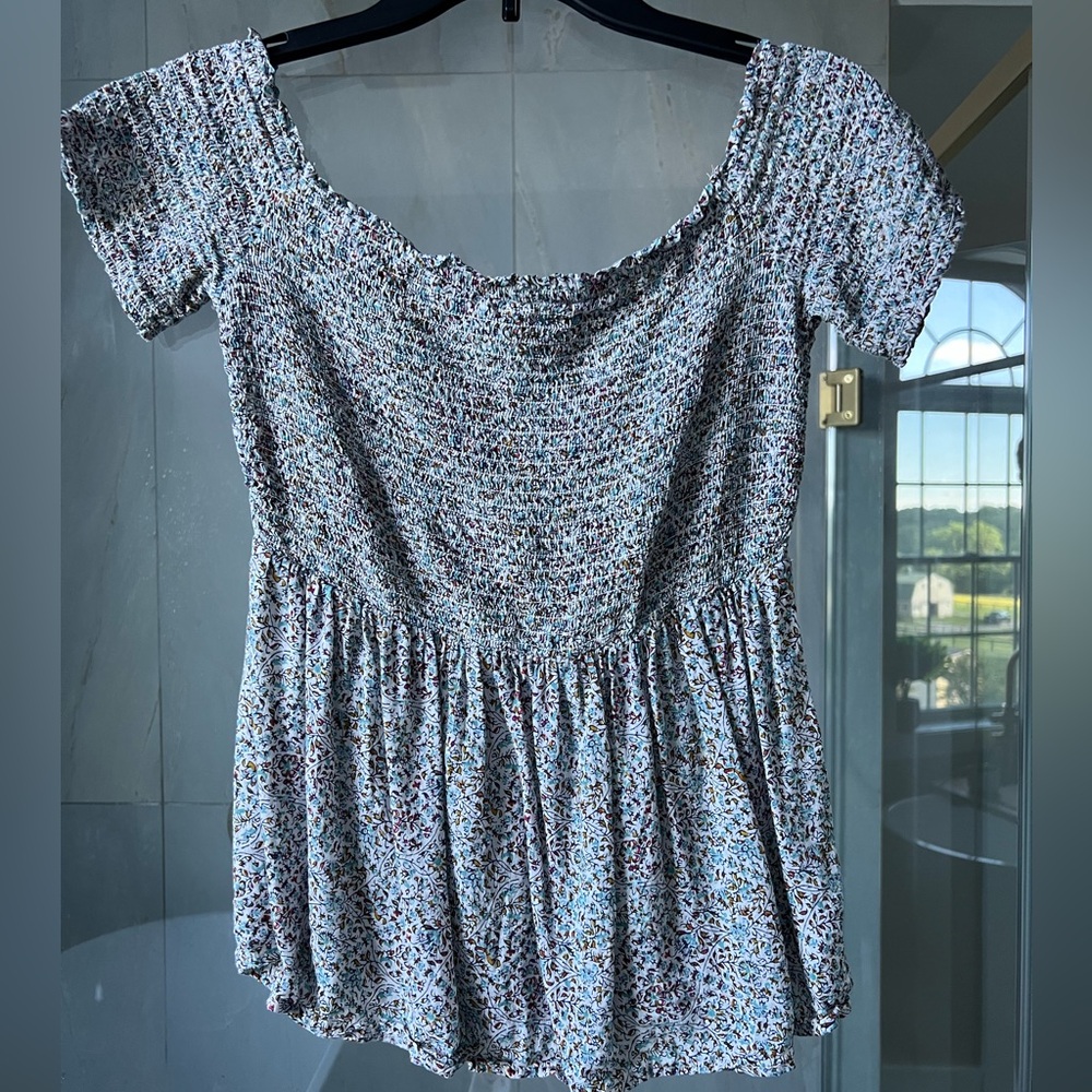 Floral-print Smocked Off the Shoulder Top